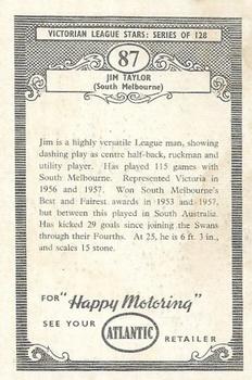1958 Atlantic Petrol Stations Victorian League Stars #87 Jim Taylor Back